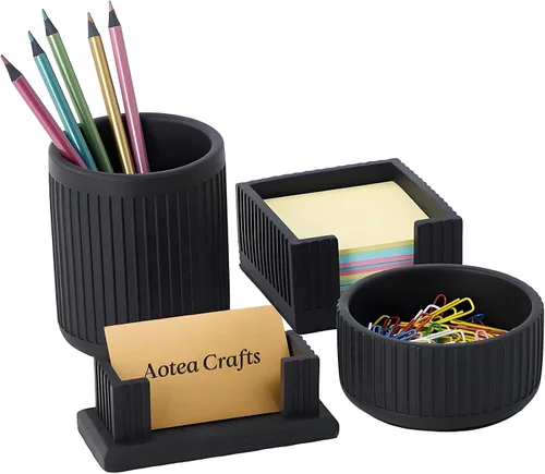 Set de 4 - Accesorios de escritorio de concreto para decoración de oficina moderna, industrial, minimalista - Accesorios organizadores de escritorio