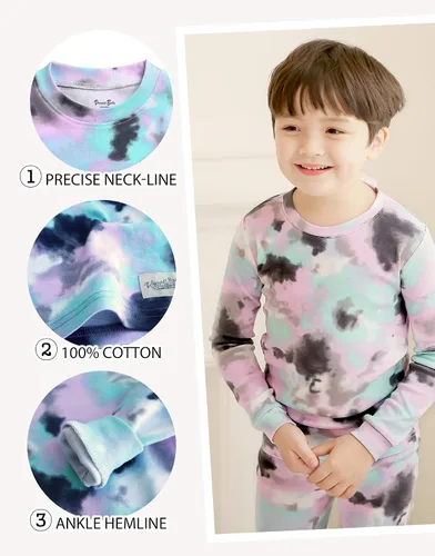 Miniatura 6 de VAENAIT BABY 12M-12Y Toddler Kids Boys Girls 100% Cotton Marbling Tiedye Sung Fit Sleepwear Pajamas 2pcs Pjs Set