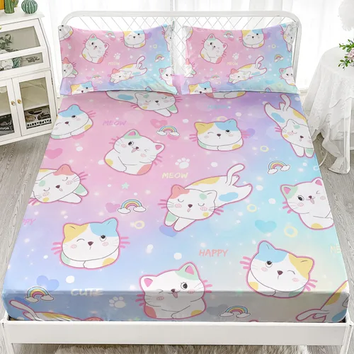 Miniatura 31 de AILONEN Lovely Bear - Juego de sábanas bajeras tamaño Queen, juego de ropa de cama con pajarita de dibujos animados para niños y niñas, sábana