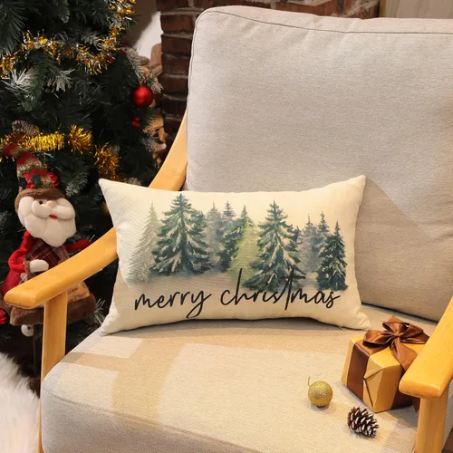 Miniatura 4 de DFXSZ Fundas de almohada de Navidad de 12 x 20 pulgadas Decoraciones de Navidad Acuarela Azul Verde Árbol de Navidad Estilo Rústico Naturaleza