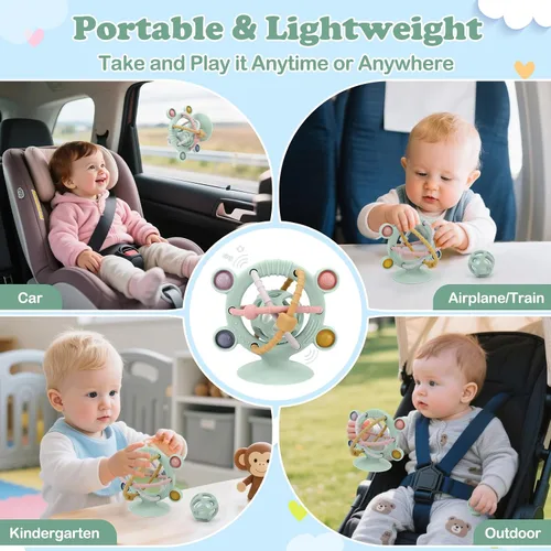 Miniatura 8 de TYRY.HU Juguetes de silicona para dentición para bebés de 0 a 6 a 12 meses, juguetes multiusos para silla alta, juguetes de mesa de succión