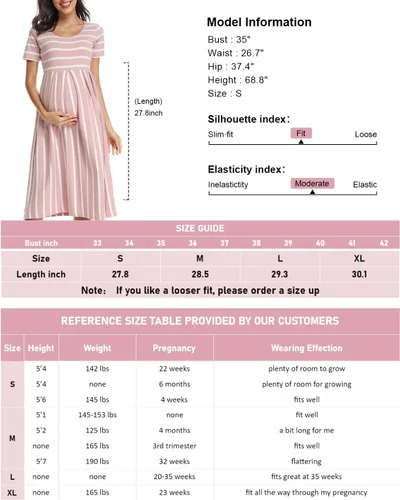 Miniatura 6 de BBHoping Vestido de maternidad casual a rayas para mujer, manga corta y 34, longitud hasta la rodilla, ropa de embarazo para baby shower