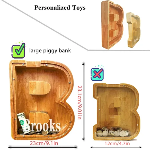 Miniatura 4 de Alcancia personalizada grande de madera con letras, alcancía para monedas, alcancía personalizada con nombre, puede ser utilizada como regalo de J
