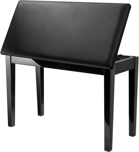Donner Banco de Piano Dúo con Almacenamiento, Banco de Teclado de Madera Maciza Banco de Piano Librero Taburete Silla Asiento con Cojín Acolchado de