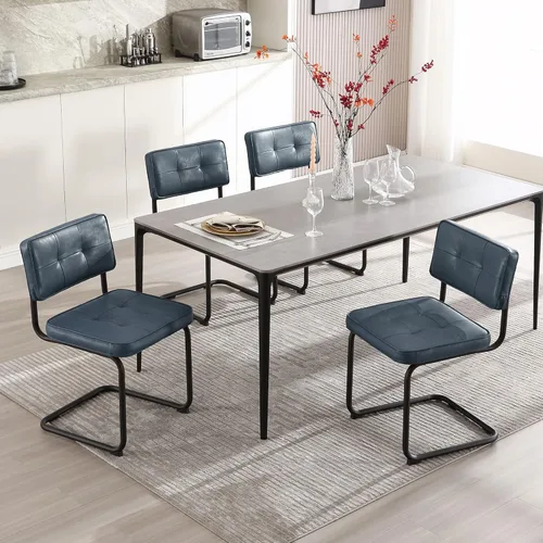 Miniatura 17 de Zesthouse Juego de 2 sillas de comedor de metal industrial, sillas de cocina tapizadas de cuero sintético con base de metal negro, para cocina