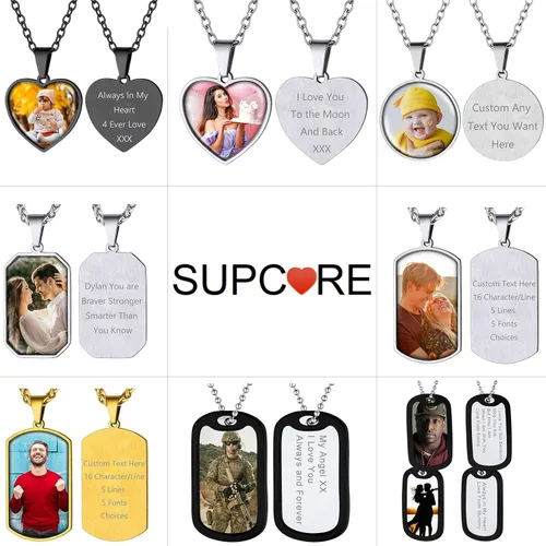 Miniatura 5 de Supcare Collar personalizado con etiqueta de perro con texto o foto para hombre, colgante de foto conmemorativa personalizado para mujeres y hombres