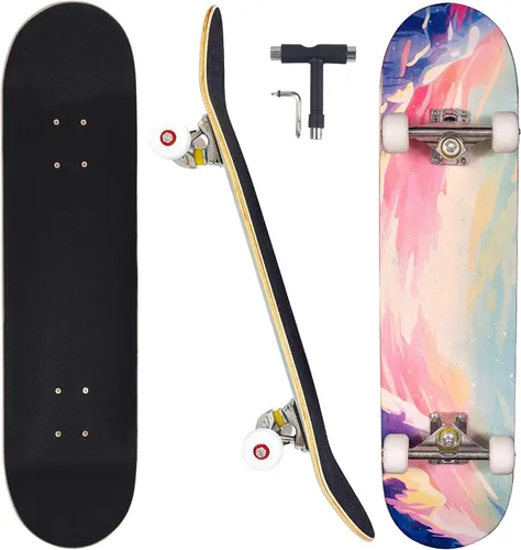 Patinetas para principiantes, adultos, jóvenes, adolescentes, niños o niñas, de 31 x 8 pulgadas, patinetas completas de 7 capas de madera de arce