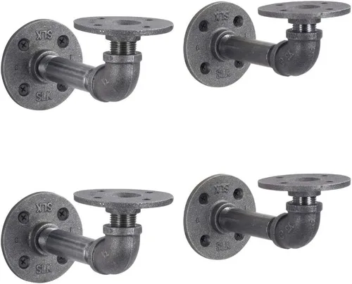 PIPE DECOR Soportes industriales para estantes de tubería, 4 pulgadas, paquete de 4 – Accesorios flotantes de doble brida montados en la pared,