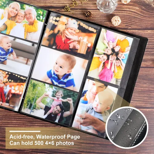 Miniatura 4 de Ywlake - Álbum de fotos para bebé de 4 x 6 con 500 bolsillos, cubierta de cuero para baby shower, álbum para niño o niña, capacidad para 500 fotos