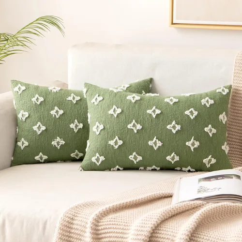 Miniatura 17 de MIULEE Juego de 2 fundas de almohada decorativas de jacquard rómbico, funda de cojín cuadrada suave para sofá, cama, dormitorio, sala de estar, 16 x