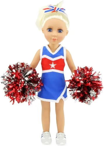 Miniatura 6 de Emily Rose Conjunto completo de 6 piezas de animadora de 14 pulgadas con pompones y zapatos de gimnasio lazo para el pelo y camiseta a juego Se