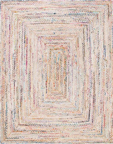 Miniatura 3 de SAFAVIEH Alfombra 8x10 - Colección Cape Cod - Grande - Beige y Multi, Jute y Algodón Hecho a Mano, Diseño Trenzado Tejido (CAP202B)