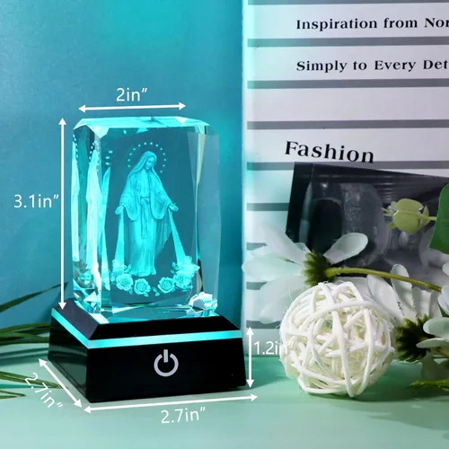 Miniatura 3 de Movdyka Estatua de cristal 3D de Virgen María, regalos religiosos para mujeres y hombres, figura religiosa con grabado láser cristiano, adornos