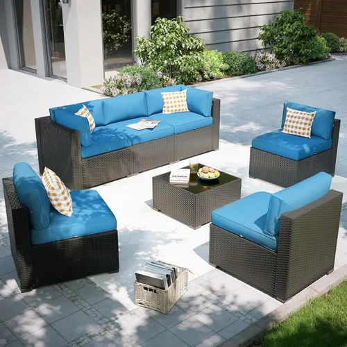 Miniatura 36 de Aoxun Juego de muebles de patio, 7 piezas de sofás seccionales para exteriores con funda impermeable, mimbre de ratán para exteriores, juego