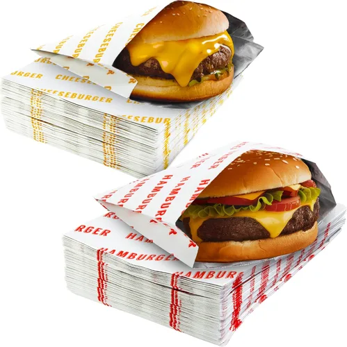 Paquete de 20 envoltorios de hamburguesas retro a prueba de grasa. Bolsas aisladas para hamburguesas y hamburguesas con queso a granel sin BPA.