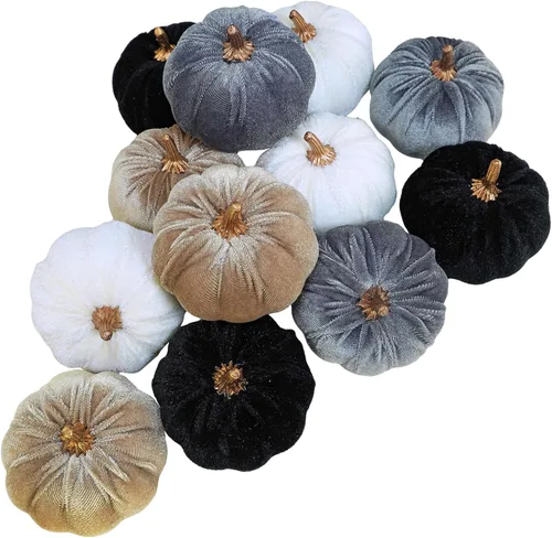 Miniatura 13 de Winlyn 12 calabazas decorativas de tela pequeña en azul y blanco, chinoiserie chic, calabazas de espuma de 3 pulgadas para regalos, otoño, boda