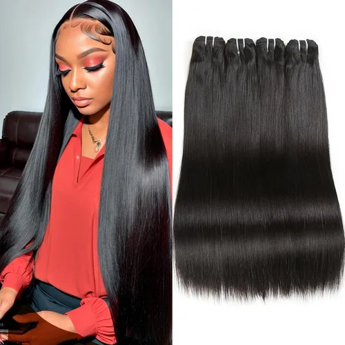 Miniatura 17 de Liang Dian Paquetes de cabello humano corto de 8 pulgadas color natural 4 paquetes 12A cabello virgen brasileño 100% cabello humano liso sin