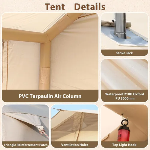 Miniatura 5 de Inflatable Camping Tent with Hand Pump Waterproof Outdoor Blow up Tent 2-8 Person Oxford 4 Season Glamping Air Tent Cabin House with Mesh Windows &