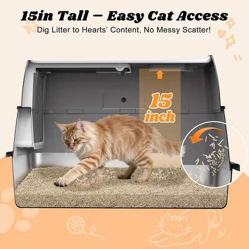 Miniatura 5 de Caja de arena de acero inoxidable con tapa Caja de arena cerrada extragrande para gatos grandes Cajas de arena de metal de alta cara 100%