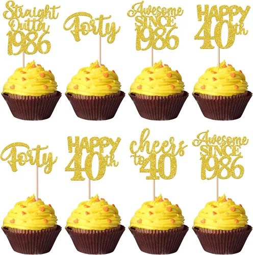 Miniatura 28 de Paquete de 30 adornos para cupcakes de 10º cumpleaños con purpurina recta hacia fuera de 2016, Happy 10th Ten Awesome Since 2016, 10 fabulosas