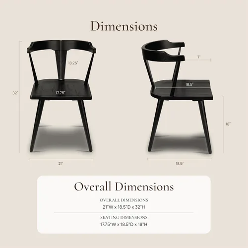 Miniatura 2 de POLY & BARK Silla de Comedor Enzo Negra Moderna de Mediados de Siglo – Silla con Respaldo de Listones de Madera de Roble Macizo, Altura del Asiento