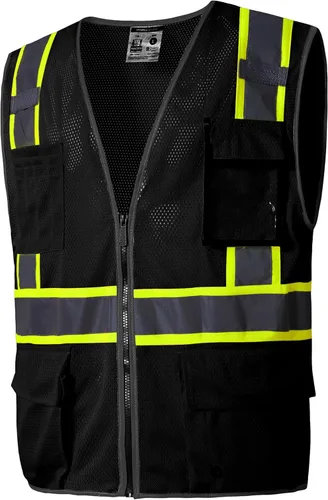 Miniatura 8 de SKSAFETY Chaleco de seguridad de nivel profesional con 10 bolsillos, chaleco de alta visibilidad clase 2 con cremallera, chaleco de alta visibilidad
