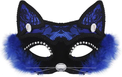 IPENNY Máscara de gato de Halloween para mujeres y niños, máscara de encaje de media cara para cosplay