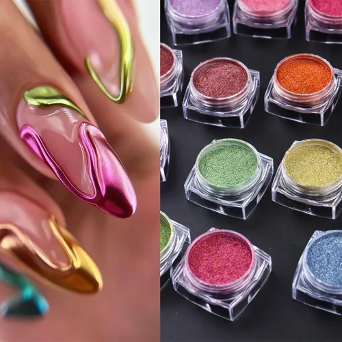 Miniatura 4 de Juego de polvos de uñas cromados de espejo metálico de 40 colores, pigmento de espejo metálico profesional con brillo holográfico, incluye tonos oro