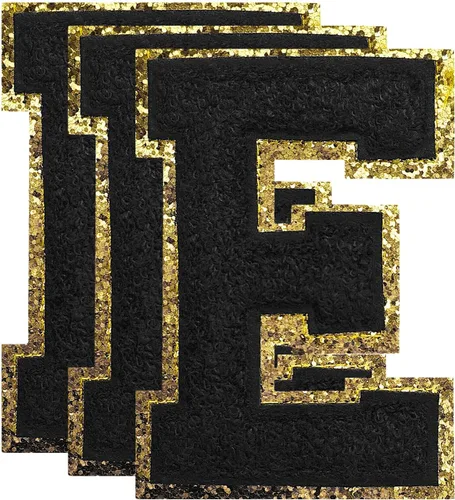 Miniatura 29 de 3 parches de números de chenilla negra, tamaño grande de 4-1/2" parches de números para planchar, parches universitarios para ropa, 8" Borde oro rosa