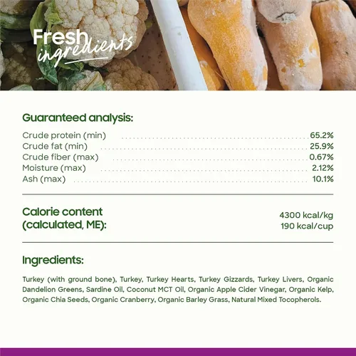Miniatura 4 de smallbatch Alimento crudo liofilizado para gatos, bocados de alimentos estables en conservación, receta de pavo, comida o adorno alto en proteínas