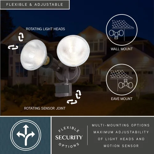 Miniatura 7 de VAXCEL Luz de inundación de seguridad para exteriores del atardecer al amanecer con sensor de movimiento de bronce, 2 cabezales de luz ajustables, 4