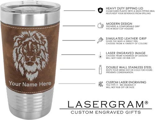 Miniatura 5 de LaserGram Vaso aislado al vacío de 20 onzas, motocicleta, grabado personalizado incluido (cuero sintético, rústico)