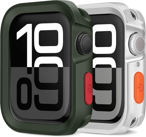 Miniatura 28 de Amizee Paquete de 2 fundas resistentes compatibles con Apple Watch Series 9/8/7 de 1.772 pulgadas, SE 3/2/1 Series 6/5/4 de 1.732 pulgadas, TPU