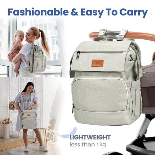 Miniatura 6 de PILLANI Mochila para Pañales de Bebé - Bolsa Grande para Niños y Niñas, Mochila Impermeable para Pañales - Bolsas de Pañales de Viaje con R. Beige