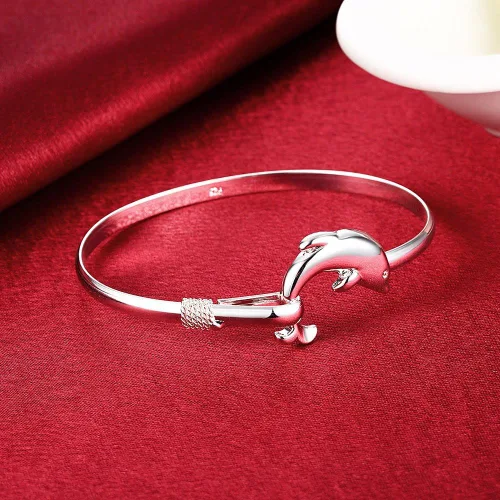 Miniatura 6 de Cutesmile Joyas de moda 925 de plata esterlina lindo delfín pulseras para mujer, Plata