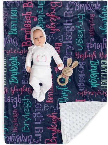 Miniatura 13 de Manta de bebé personalizada, diseño de nombres personalizados, manta de felpa suave con respaldo de puntos de doble capa para niños y niñas, Color01