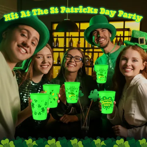 Miniatura 5 de 24 tazas de decoración de fiesta del Día de San Patricio que brillan en la oscuridad, vasos de plástico esmerilado de 16 onzas, vaso reutilizable