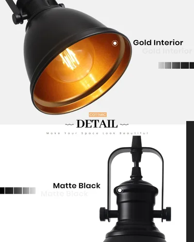 Miniatura 5 de Paquete de 3 luces colgantes negras para isla de cocina, lámpara colgante vintage, 6.5 pulgadas, altura ajustable, iluminación colgante