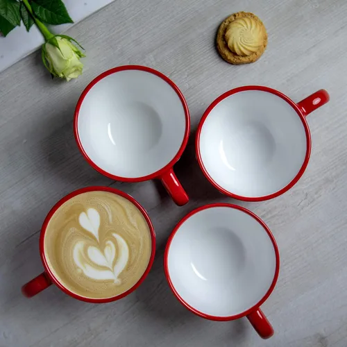 Miniatura 5 de City to Cottage Taza de cerámica hecha a mano con diseño de lunares rojos y blancos, taza única extra grande de 17.5 onzas / 16.9 fl oz de capuchino