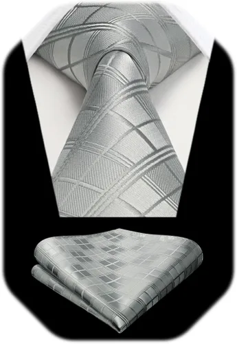 Miniatura 341 de HISDERN Conjunto de corbata a cuadros a cuadros pañuelo tejido clásico formal para hombre corbata y bolsillo cuadrado
