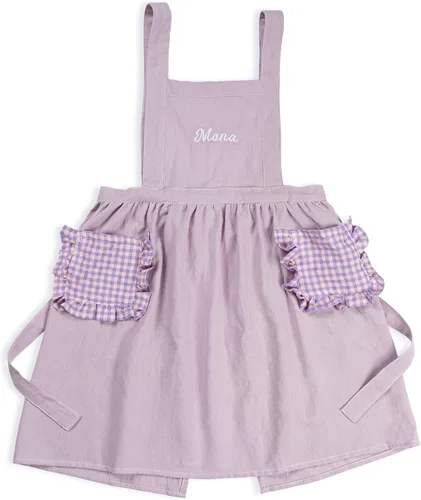 Miniatura 8 de MT WORLD Girls Apron Personalized Linen Kids Aprons for Cooking Toddler Girls Cross Back Apron Pinafore for Baking Crafting