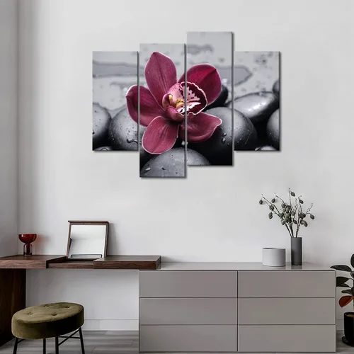 Miniatura 3 de First Wall Art Arte de pared de orquídea en adoquines de color burdeos, pintura zen, cuadros impresos en lienzo, la imagen para el comedor