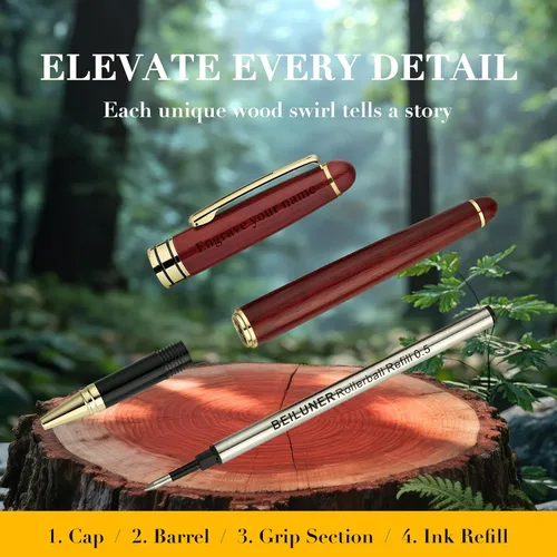 Miniatura 7 de BEILUNER Juego de Escritura de Bolígrafo de Madera Personalizado de Lujo, Palisandro - Elegante y Bonito Juego de Bolígrafos de Regalo para Firma