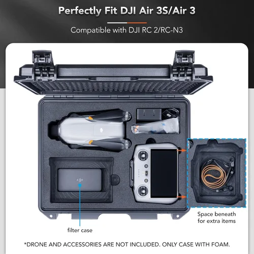 Miniatura 3 de Lykus Titan MA310 - Funda rígida impermeable para DJI Air 3S/Air 3 y DJI RC 2/RC-N2, cordón de soporte [solo funda]