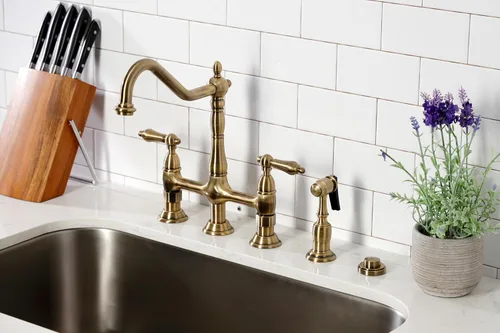 Miniatura 2 de Kingston Brass KS1273ALBS Heritage - Grifo de puente de cocina de 8 pulgadas con rociador de latón, latón antiguo