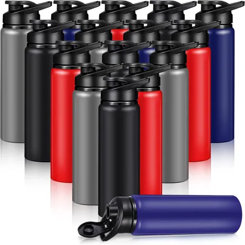 Mimorou Paquete de 16 Botellas de Agua de Aluminio con Tapa a Presión de Aluminio Reutilizables Deportivas Ligeras a Prueba de Fugas al Por Mayor