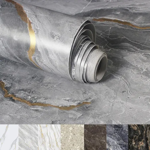Miniatura 14 de Papel de Contacto de Mármol para Cubrir Encimeras - 12"x197" Azul Mate Despegar y Pegar Papel Tapiz - Rollo de Película de Vinilo de Granito Grueso