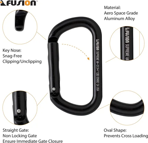 Miniatura 3 de Fusion Climb SUPREME - Mosquetón de puerta recta, aluminio ligero, sin bloqueo, nariz de llave, forma ovalada Certificado CE EN 362 para escalada