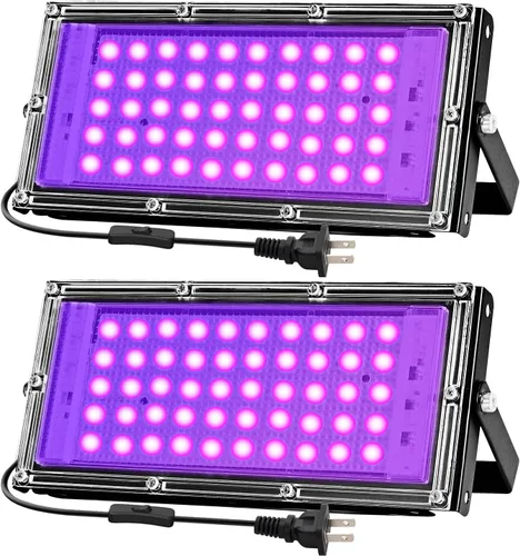 Miniatura 10 de Luces negras de 100 W para fiesta brillante, luz negra de alta potencia para interiores, luz de inundación de 395 nm, luz negra UV, reflector de luz