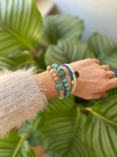Miniatura 6 de Fahlo Pulsera de seguimiento de tortuga marina, elástica, soporta la conservación de tortugas marinas, talla única para hombres y mujeres, Piedra